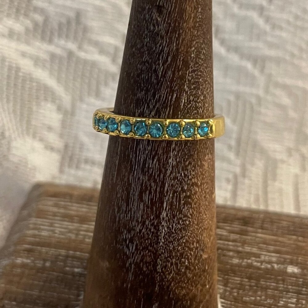 Teal Crystal Eternity Ring Stackable Sparkle - image 1